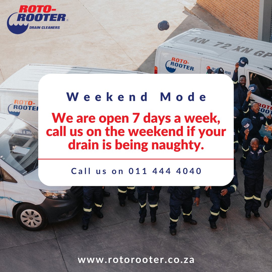 Roto Rooter: Open 7 Days a Week! We're Here for You, Even on the Weekends! Call us at any time if your drain is being naughty. We've got your back! 📞💙

#Open7DaysAWeek #WeekendService #RotoRooterSA #ReliablePlumbing #PromptService #ExpertTechnicians #ClearDrains