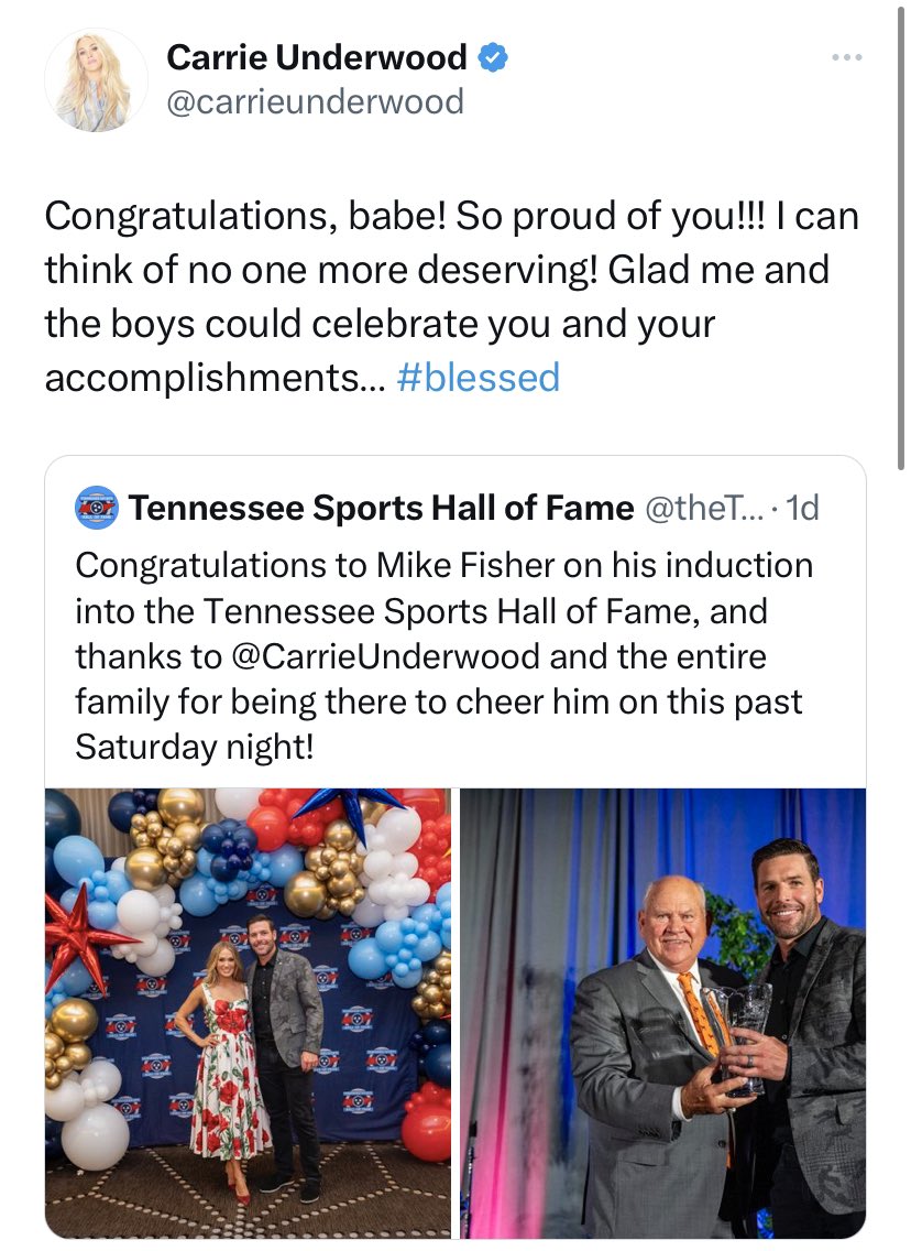 #repost @theTSHF Congratulations to #mikefisher on his induction into the Tennessee Sports Hall of Fame, and thanks to @CarrieUnderwood and the entire family for being there to cheer him on this past Saturday night!