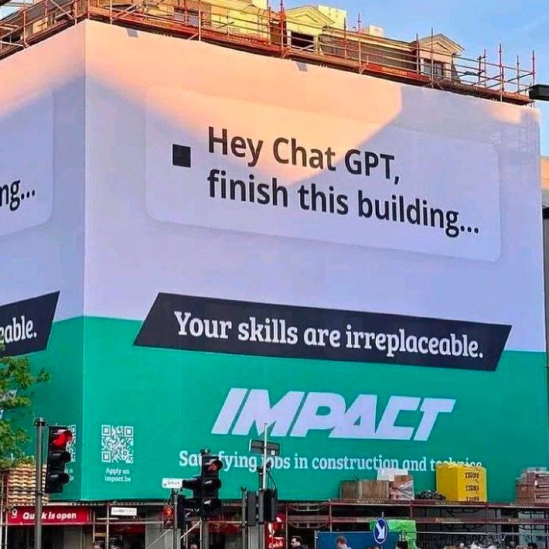 bornmediagroup_'s tweet image. #Adinsight - Create an enemy. This ad positions #ChatGPT as the enemy and the brand, #Impact, as the hero. Good #marketing speaks for itself. Next time you want to get attention in your marketing efforts, try creating a common enemy.