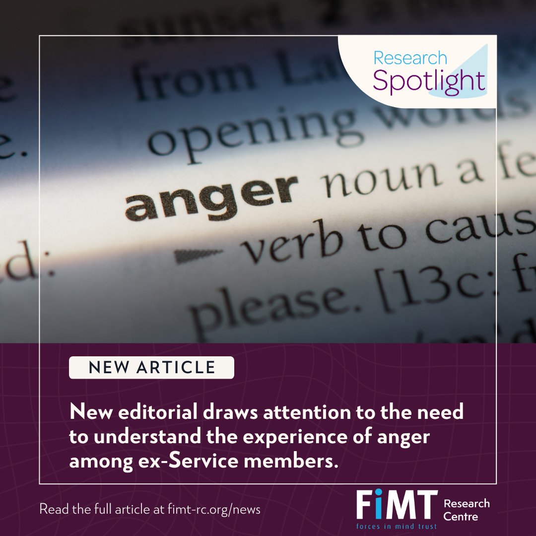 Our new Research Spotlight is out. This series highlights particularly impactful and topical evidence impacting ex-Service personnel and their families. Read about a new editorial from the MRHIC exploring Anger in Serving and ex-Service personnel here- fimt-rc.org/news/20230728-…