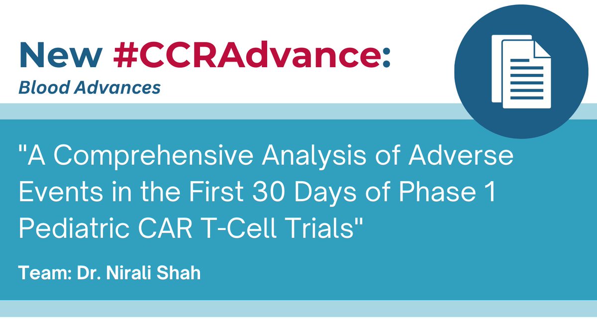 New #CCRadvance paper out now by Dr. Sara Silbert & Dr. Nirali Shah and collaborators: 'A Comprehensive Analysis of Adverse Events in the First 30 Days of Phase 1 Pediatric CAR T-Cell Trials' #Immunotherapy #CARTcells Read here: bit.ly/3YfuNvE