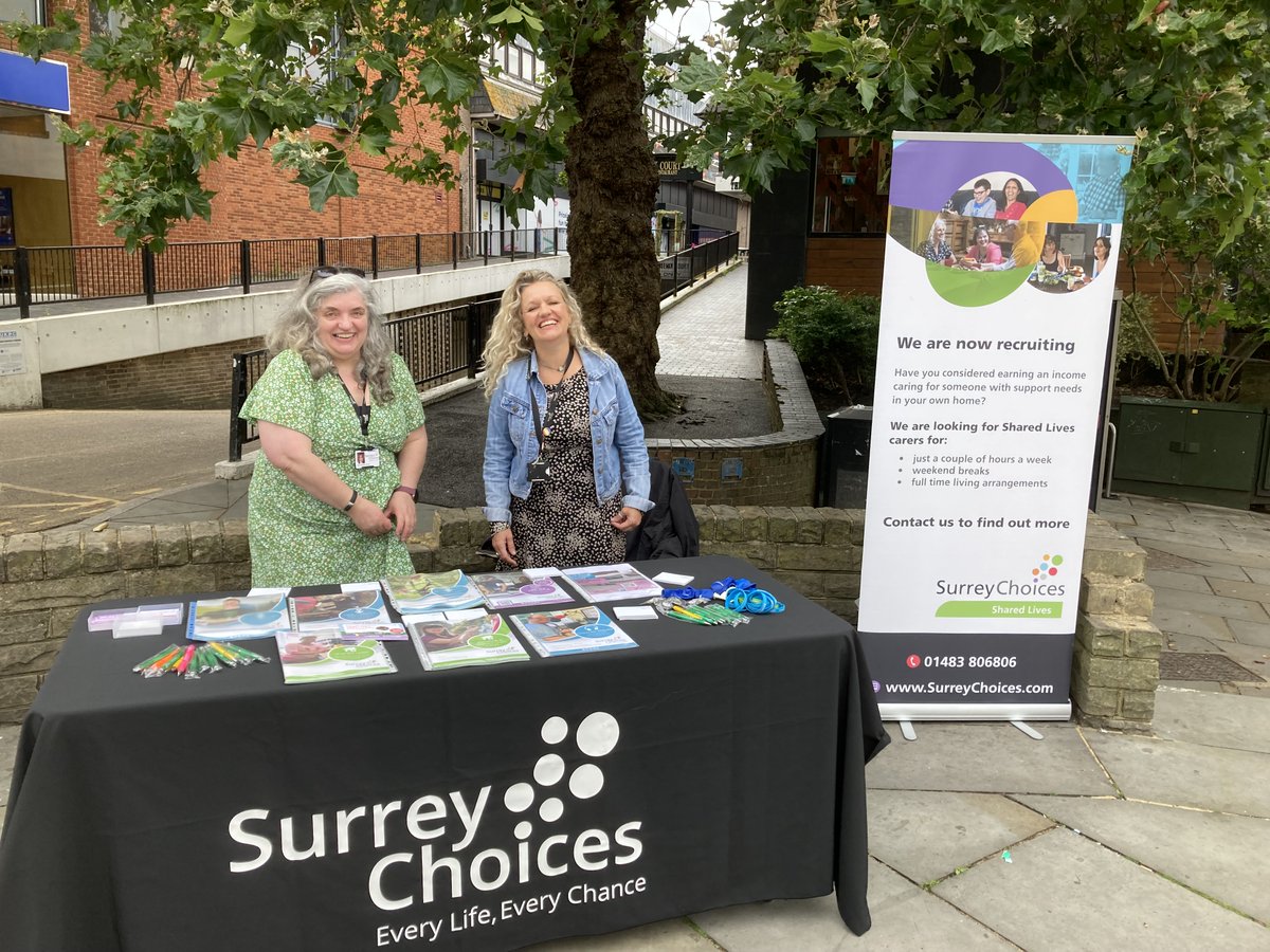 SurreyChoices's tweet image. The Shared Lives Team are in Guildford town centre today opposite the Friary Shopping Centre at the Rotunda. Pop down and say hello to learn about Shared Lives and some of the opportunities we have for you! 👋

#SharedLives
