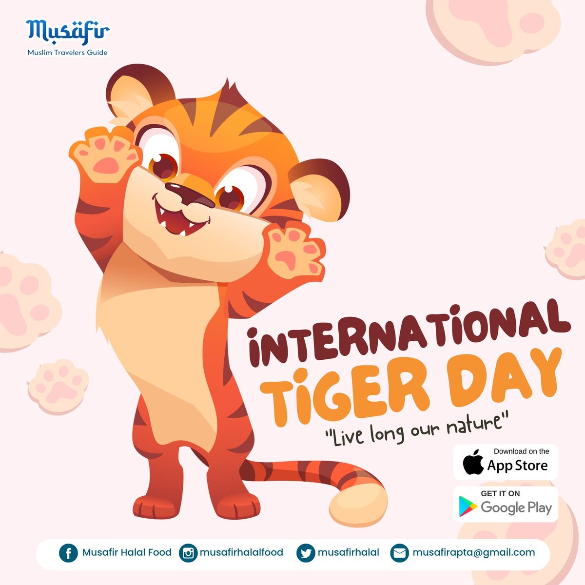 Let's unite to protect tigers worldwide on International Tiger Day, July 30, 2023! 🐯🌎🐾
#InternationalTigerDay #ProtectOurTigers #WildlifeConservation #30July2023 #halalfood #musimtraveller #Travel #halalrestaurant #i̇slam #HalalCertified #HalalRestaurant #Download #MusafirApp