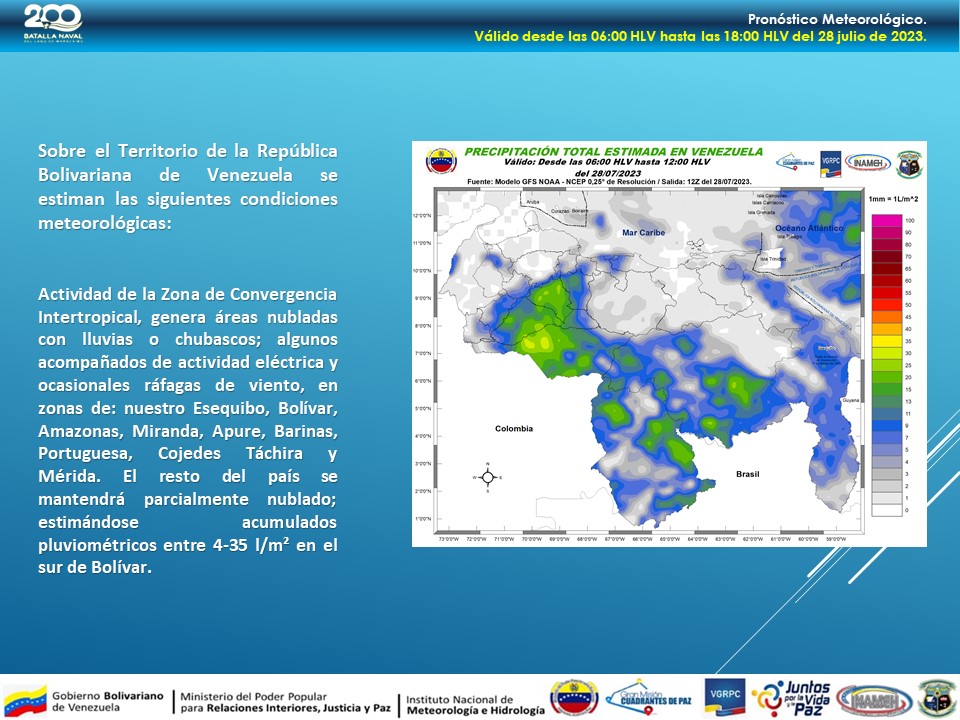 #28Jul #INAMEH-Informa: Condiciones Meteorológicas próximas 12Horas #FelizViernes