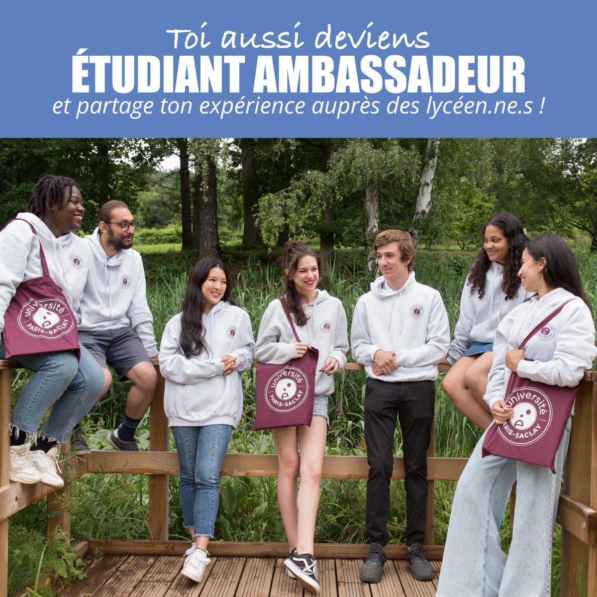 [Étudiants Ambassadeurs]

Vous êtes étudiants à <a href="/UnivParisSaclay/">Université Paris-Saclay</a> ? Vous souhaitez devenir ambassadeur ou ambassadrice de votre université et aider à l'#orientation et la #réussite étudiante ?📷

Postuler au programme avant le 20 sept. 2023 sur urlz.fr/mVrP