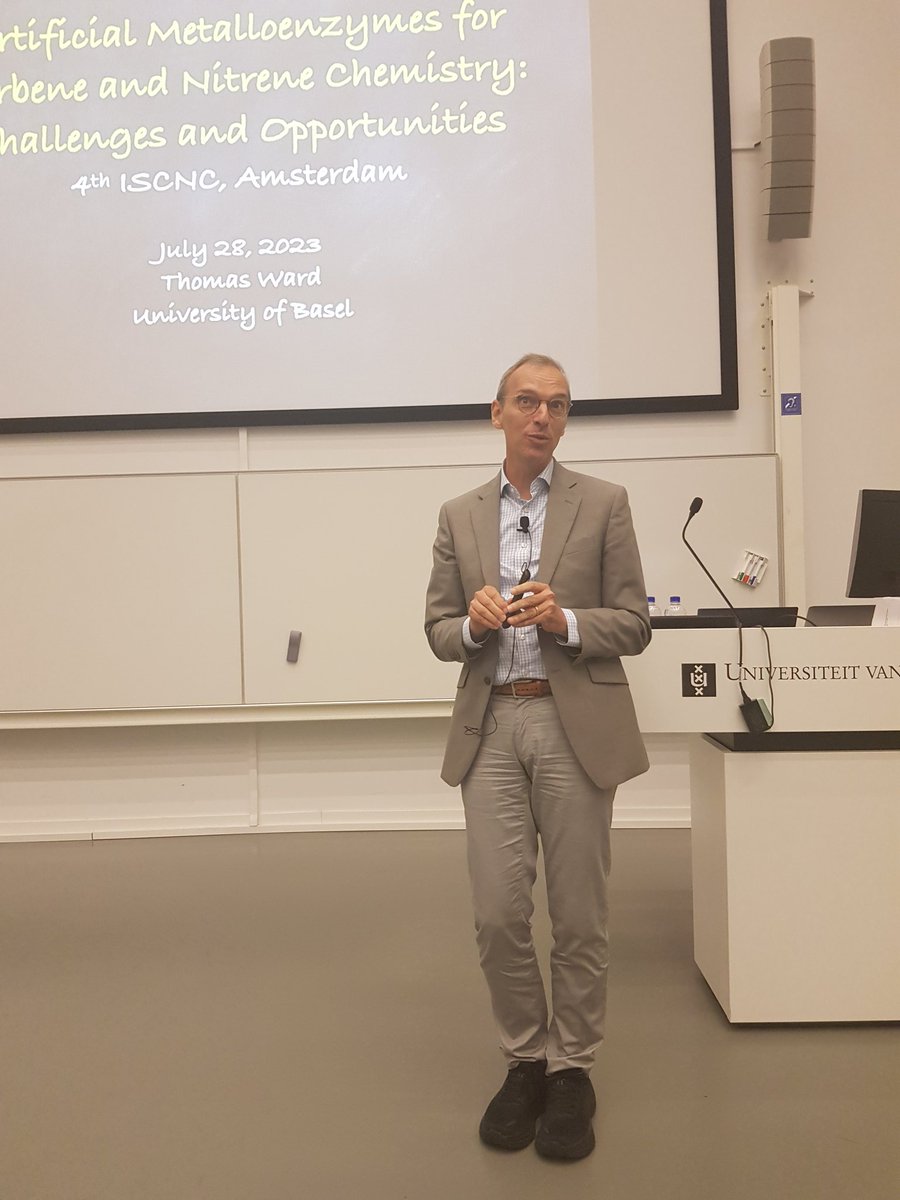 carbene_nitrene's tweet image. Last lecture of #ISCNC2023
We end the symposium with a bang! Fantastic lecture by prof Thomas Ward, about biotin- streptavidin approaches in carbene- and nitrene-transfer and C-H activation catalysis.
We could not wish for a better lecture to end the symposium!
