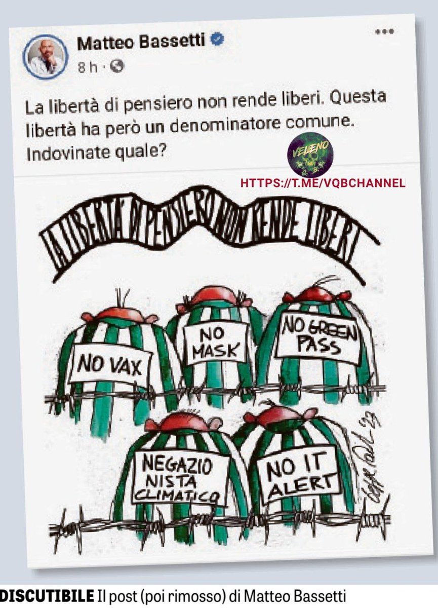 Veleno_Q_B's tweet photo. #VQBChannel 🇮🇹

SEI NATO MALE BASSETTI

...e non lo dico in ragione delle tue mortificanti fattezze approssimativamente umane, per le quali potrei semmai provare un sentimento di pena misto ad orrore. No, sei proprio un idiota. E ora pure nazista.

Non ritirare il post, ritirati tu, scherzo della natura.

📰 la Verità 
Per capire cosa succede nel mondo segui: https://t.co/VpVqBd4Aav