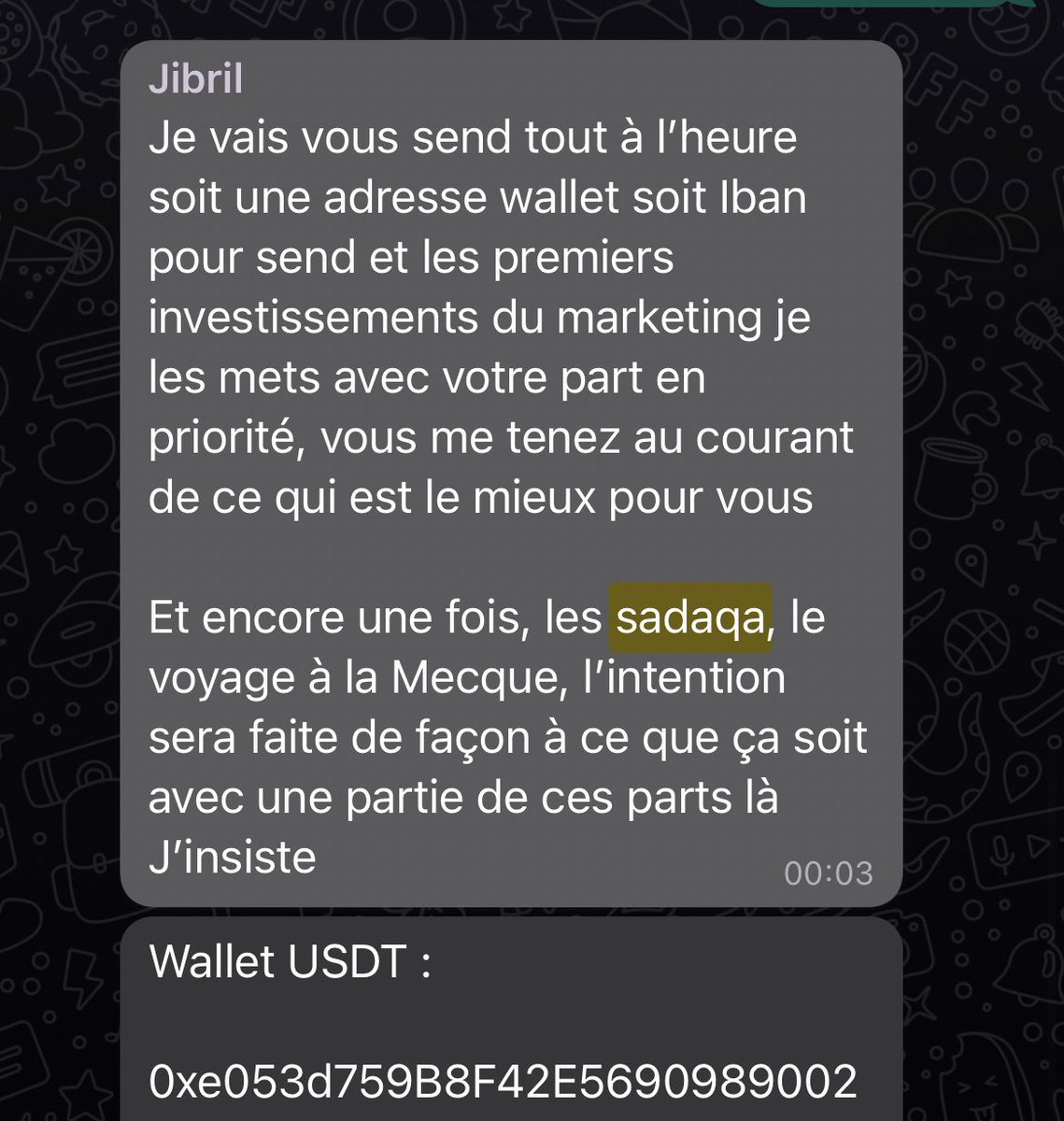 Exposejibril's tweet photo. Option Sadaqa + wallet USDT 🤣
Il m’a bien berné 🤣 https://t.co/x5z3fyKKjJ