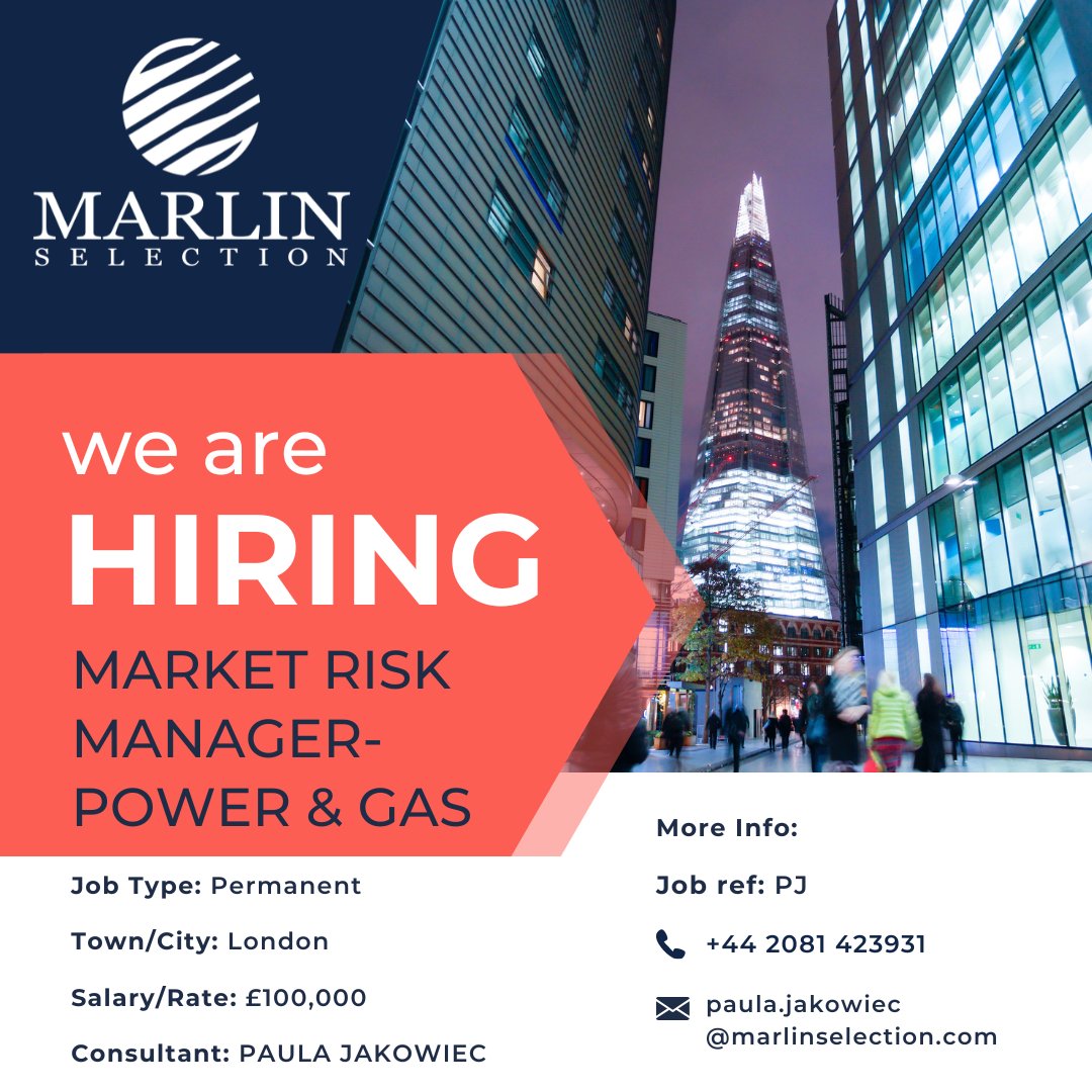 MarlinSelection's tweet photo. Our client, an energy firm is looking for a Market Risk Manager to join their team in London. 

https://t.co/2UGn4PgUk5

#MarlinSelection #JobSearch #JobHunt #Hiring https://t.co/7wQvc8f0JS