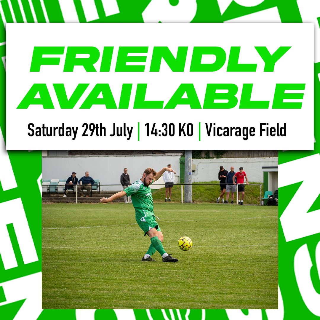 🚨 𝐅𝐑𝐈𝐄𝐍𝐃𝐋𝐘 𝐀𝐕𝐀𝐈𝐋𝐀𝐁𝐋𝐄 🚨

We have last minute availability for a pre-season friendly at Vicarage Field, tomorrow, 14:30 KO, referee arranged 🤝

If anyone can help, get in touch and lets get a game on!

#SuperGreens #OneClub <a href="/swpleague/">WALTER C. PARSON PENINSULA LEAGUE</a> <a href="/swsportsnews/">South West Sports News</a>