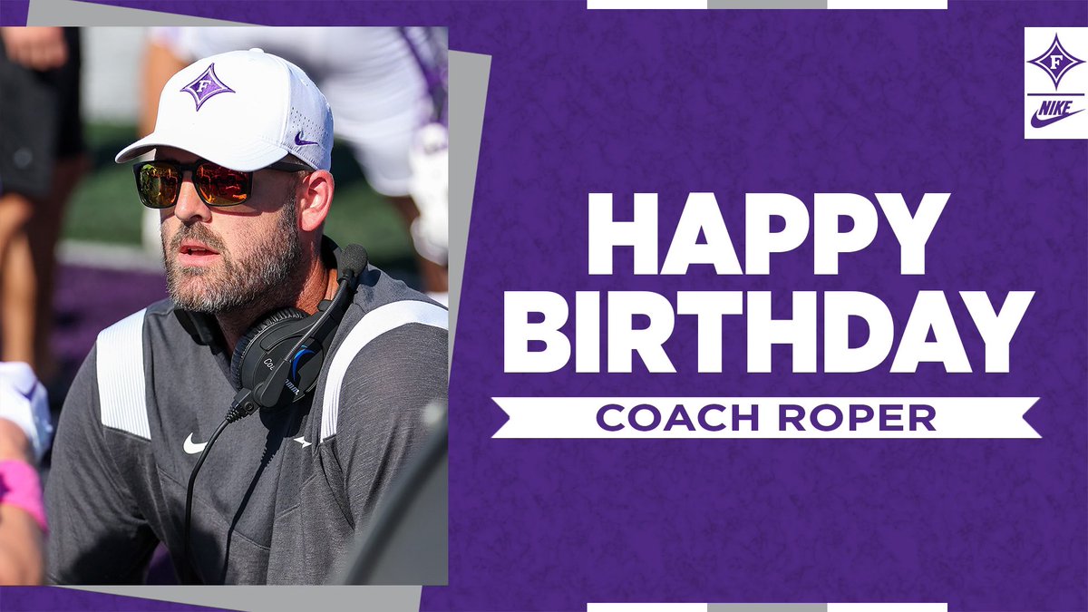 PaladinFootball's tweet photo. Happy Birthday to offensive coordinator and quarterbacks coach Justin Roper 🎉🎉

#FUAllTheTime I #EliteIsTheStandard https://t.co/35AttS3Dii