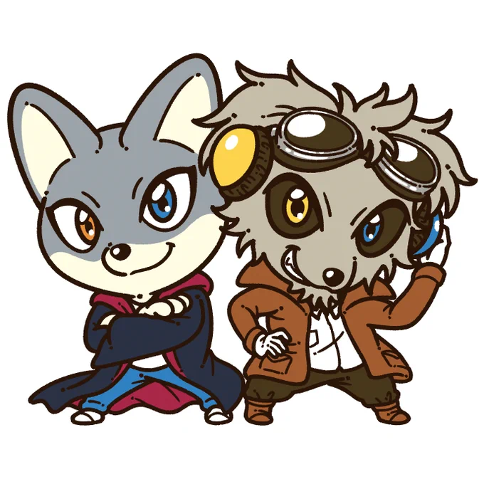 Jean-Ken Rouki &狼牙()さんのご依頼で描かせていただきました!  "カッコよくてかわいい"を意識して、キャラクターをデフォルメしてみました! 単体でもコンビでも魅力的に見えるポーズもポイントですね!  (イラスト制作のご依頼やご相談は、いつでもお声がけください!)