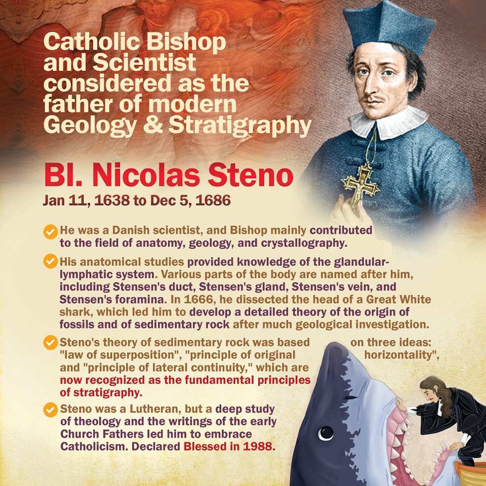 Blessed Bp. Nicolas Steno (Jan 11, 1638 - Dec 5, 1686) - Danish 🇩🇰🇫🇴 Bishop and a Scientist considered as the father of modern #Geology &amp; #Stratigraphy. He was a Lutheran, but a deep study of theology and the writings of the early Church Fathers led him to embrace Catholicism.🦈