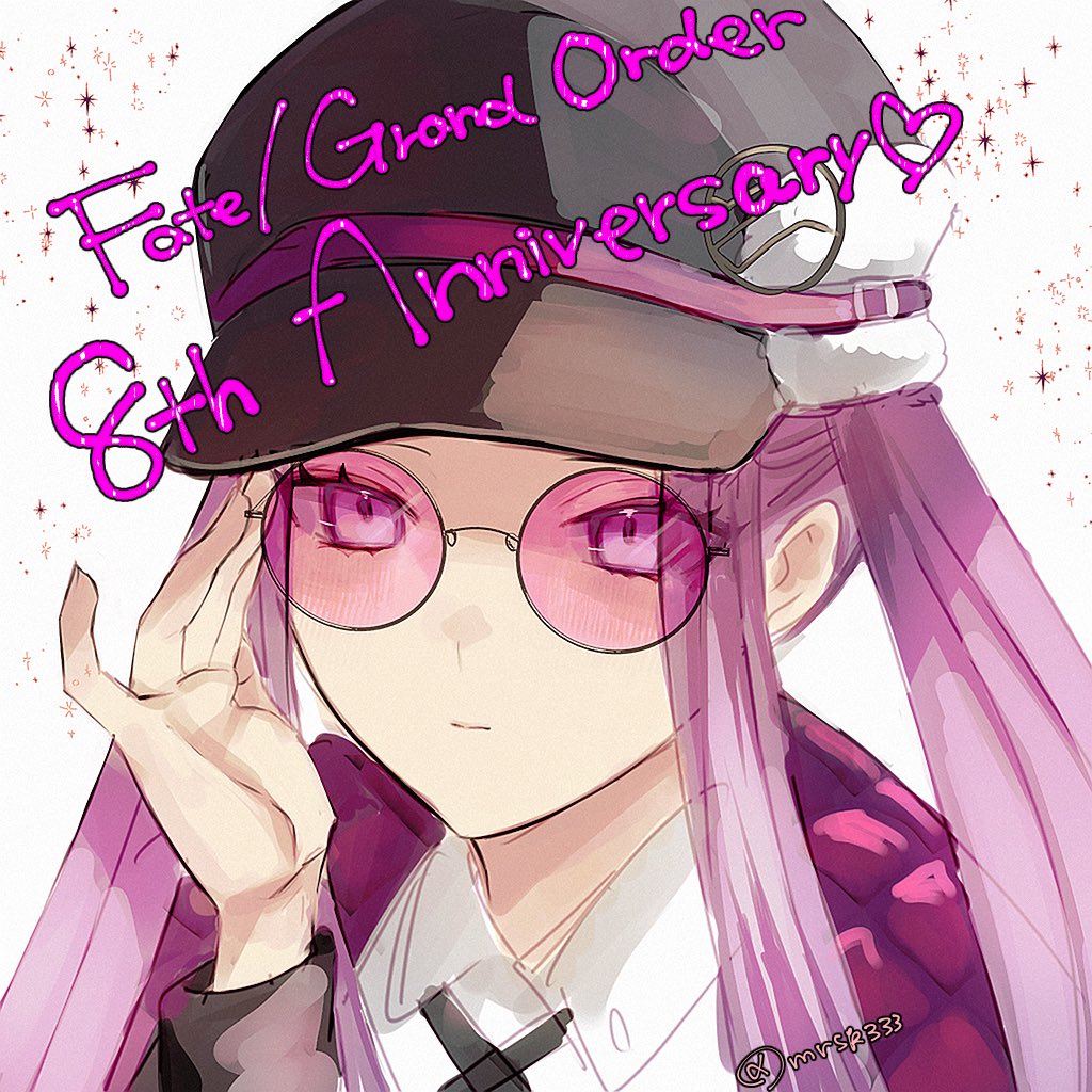 1girl solo long hair hat twintails glasses purple hair  illustration images