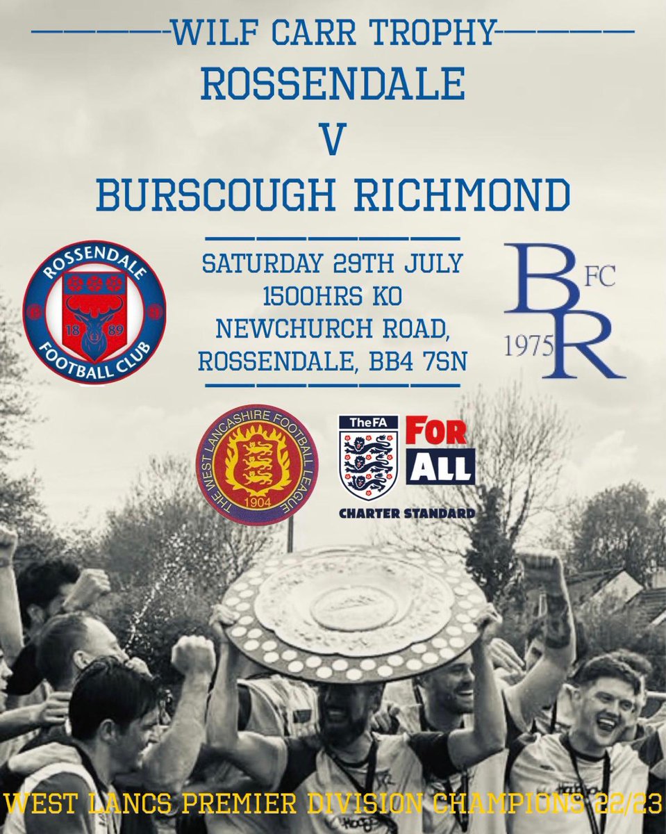 BRFC_1975's tweet photo. Our competitive season starts tomorrow as we compete for the @westlancsleague Wilf Carr Trophy were the winners of the Premier league take on the winners of the Richardson Cup. 
Please note this is now away @rossendalefc as Richmond isn't ready. Thanks to them for hosting.
3pm ko https://t.co/tRE7ASHgoK