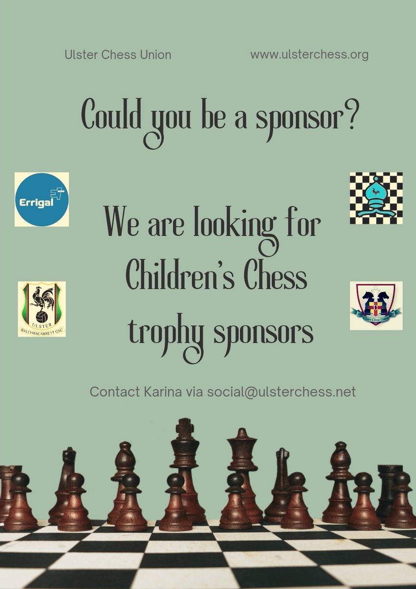 Ulster Chess Union (@ulsterchess_ni) on Twitter photo We are delighted to share we have secured sponsorship for trophies for the first three events in our Children's Chess Competitions!
Could be join these sponsors?
- Errigal Contracts Ltd
- <a href="/ballymacgsc/">ballymacgsc</a>
- <a href="/lisburnchess/">@lisburnchessclub</a>
Thanks to <a href="/lidl_ni/">Lidl NorthernIreland</a> for vouchers for snacks! We are delighted to share we have secured sponsorship for trophies for the first three events in our Children's Chess Competitions!
Could be join these sponsors?
- Errigal Contracts Ltd
- <a href="/ballymacgsc/">ballymacgsc</a>
- <a href="/lisburnchess/">@lisburnchessclub</a>
Thanks to <a href="/lidl_ni/">Lidl NorthernIreland</a> for vouchers for snacks!