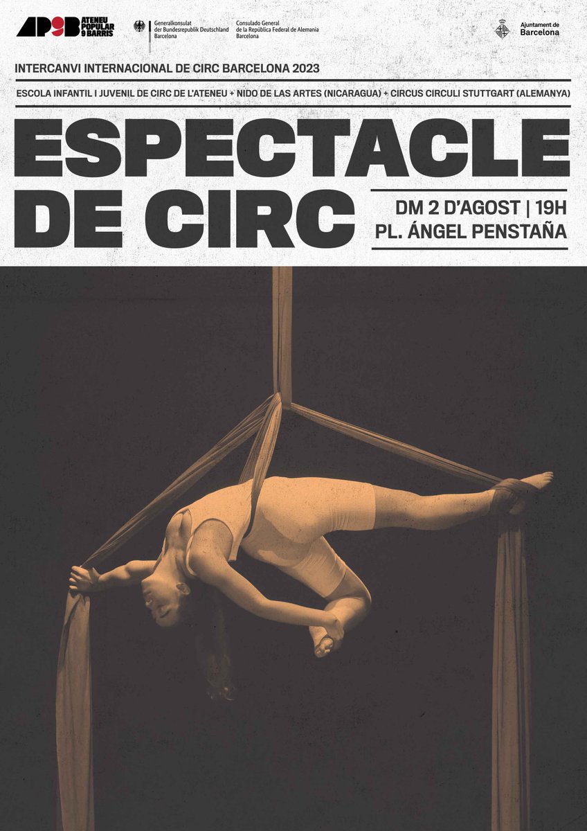 L'Ateneu no s'atura. Aquesta setmana acollim alumnes d'intercanvi d'Alemanya i Nicaragua, un espai per intercanviar coneixements, experiències i generar llaços amb altres escoles de circ. 

👉🏾A més us convidem a un espectacle!!
🗓️Dm 2 d'agost
🕖19h
🛒Gratuït
🚩pl. Àngel Penstaña