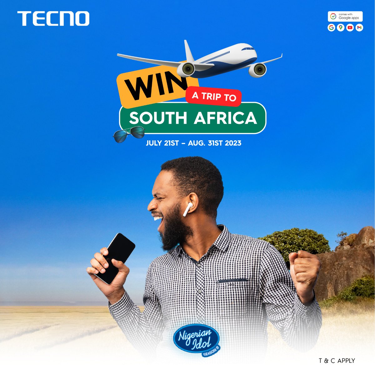 TECNOMobileNG's tweet photo. Here's your chance to travel on an all expense paid trip to one of the most beautiful countries in Africa this summer.

Create a 1-minute music video singing to any songs by your favorite Nigerian Idol contestants  and post on your page using #TECNOWinATripToSA

Ts &amp; Cs apply! https://t.co/TNhcEwzn4H