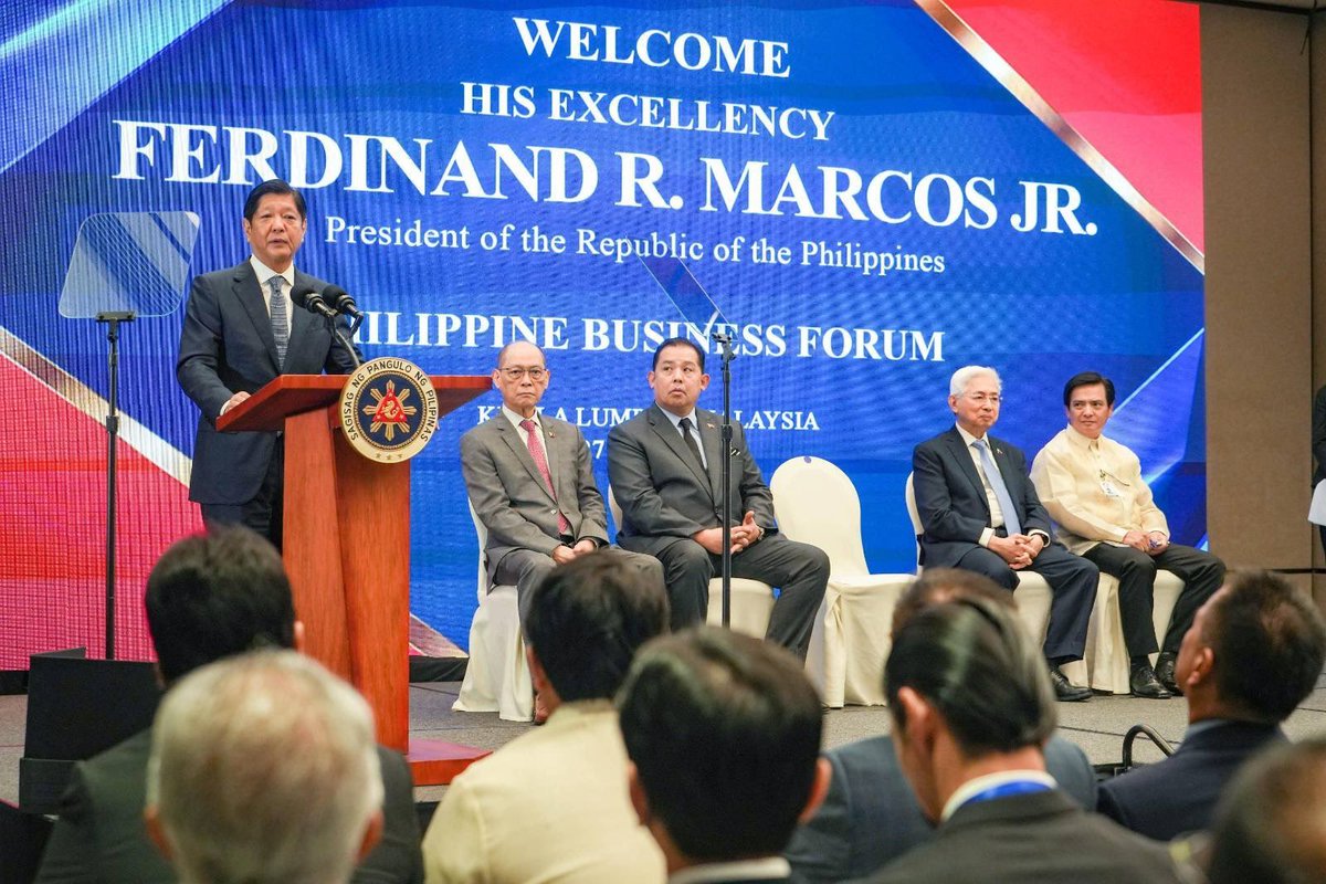 bongbongmarcos's tweet photo. We are unlocking the region's potential and fostering prosperity for our nations alongside Malaysia's business community.

Yesterday, we addressed the Philippine Business Forum where we discussed our whole-of-nation approach to facilitate thriving investments in the country. We are eager to promote deeper partnerships and trade relations that will create great opportunities for Filipinos, Malaysians, and the people of ASEAN.