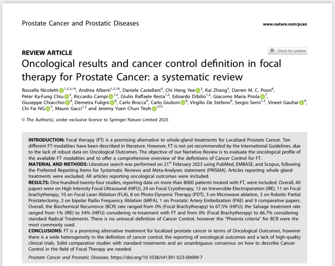 NICOLETTIRosse1's tweet image. 💭Where are we now in Focal therapy for Prostate Cancer?
🔎Check our TWINS Systematic Reviews on @pcan_journal showing the needs of implementing TRIFECTA and established Oncological and Functional outcomes for FT
🚀10K+ papers screened, 160 Articles included
⛽️加油!