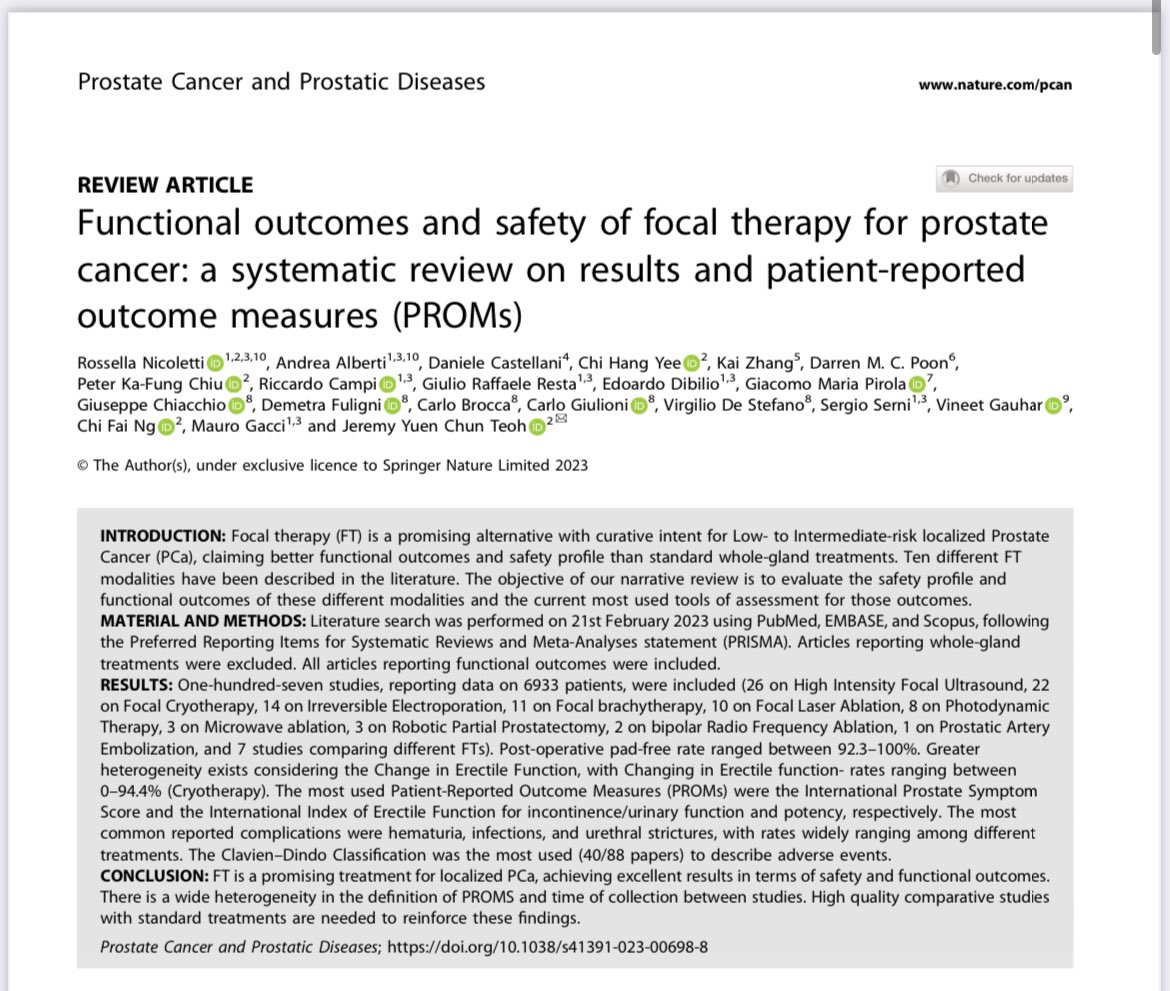 NICOLETTIRosse1's tweet image. 💭Where are we now in Focal therapy for Prostate Cancer?
🔎Check our TWINS Systematic Reviews on @pcan_journal showing the needs of implementing TRIFECTA and established Oncological and Functional outcomes for FT
🚀10K+ papers screened, 160 Articles included
⛽️加油!