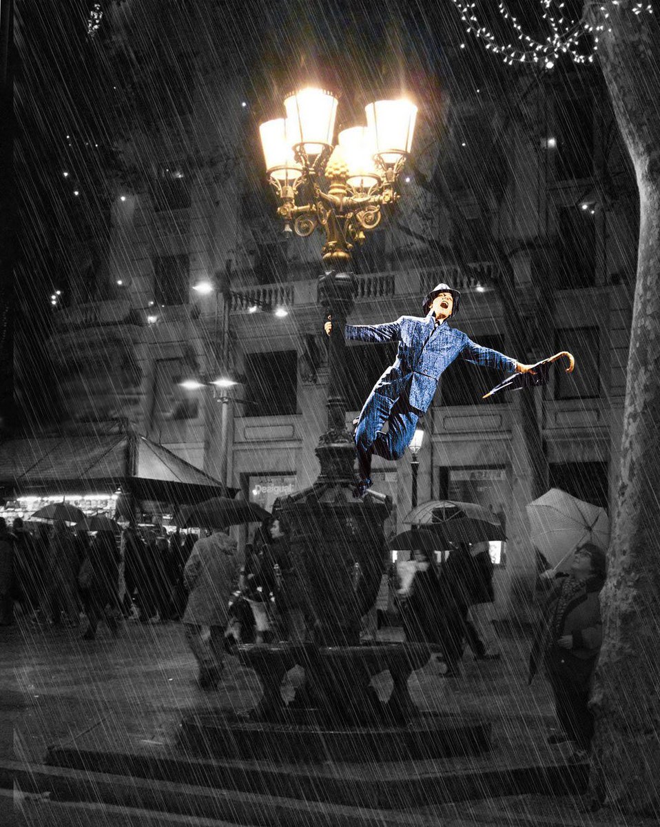 Barcelona de pel·lícula. 

FIL 🧵 👇

📷’s Víctor Colomer

1. Gene Kelly a Canaletes. 

Singin’ in the Rain (1952)