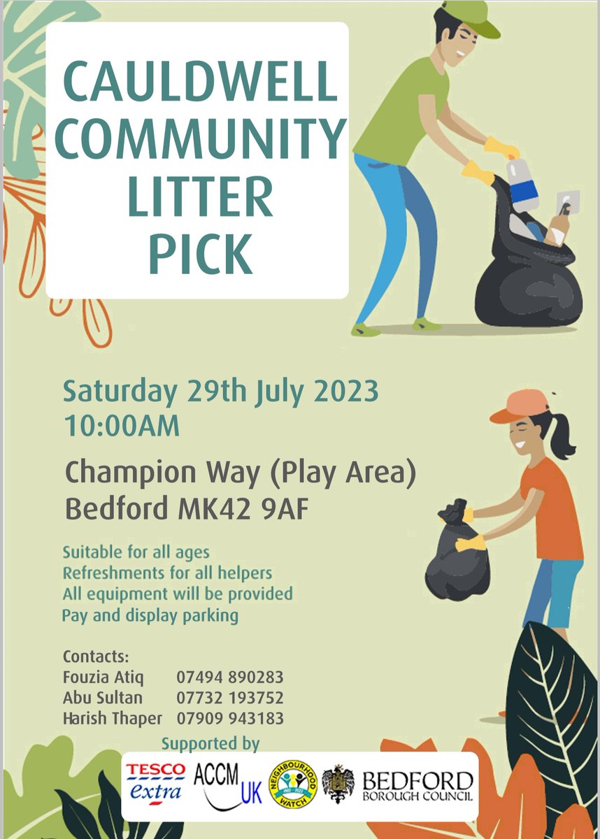 LabourCW's tweet photo. Reminder:

Cauldwell Community Litter Pick is tomorrow [Saturday 29th July] at 10:00am. The meeting point is near the children's play area on Champions Way. https://t.co/e8gstUhAsc