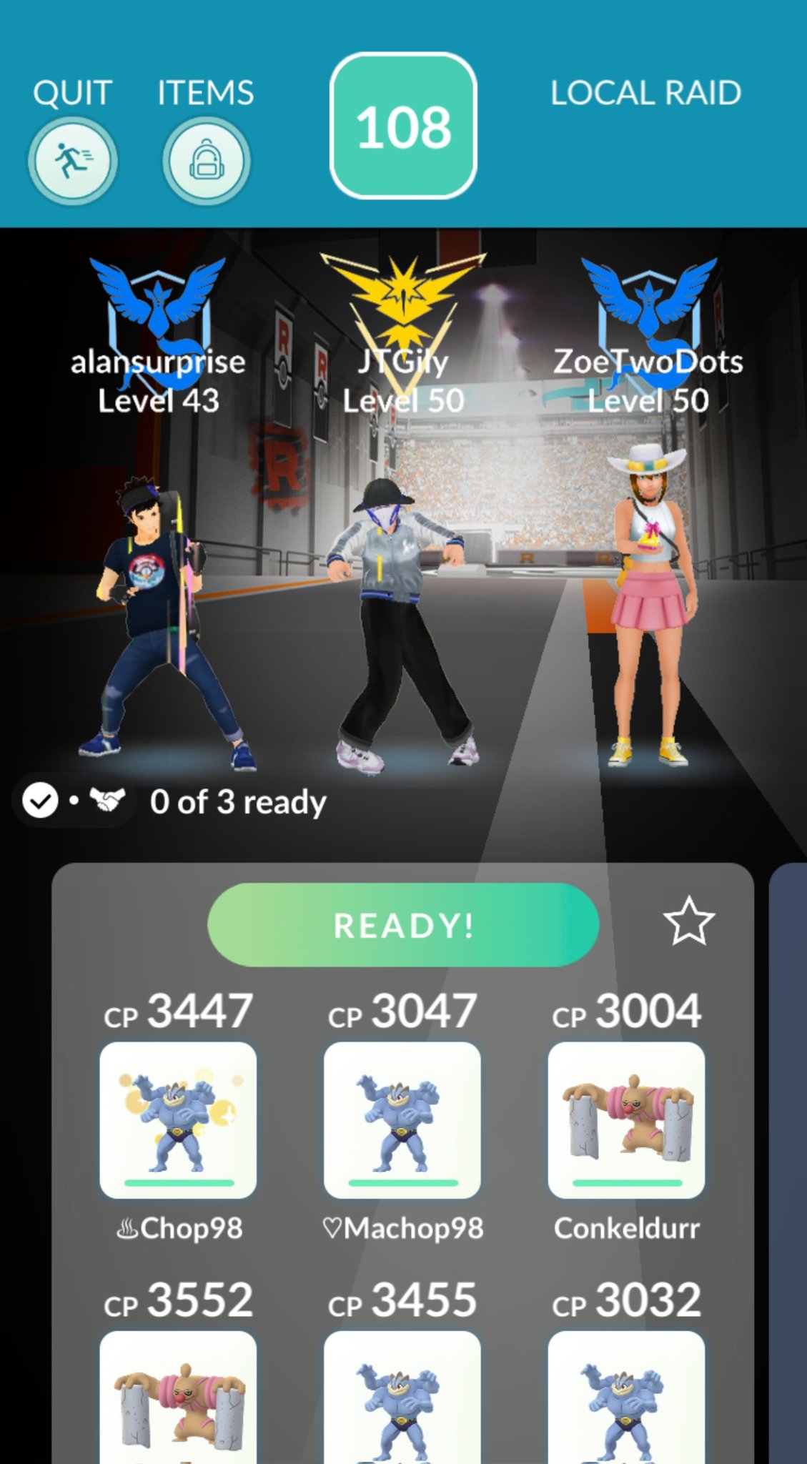 ZoëTwoDots 🎀 on X: "Ready up button is live in #PokemonGO!? Do you have this feature in your area? Tested with local raid and also with inviting remote raiders (both worked). https://t.co/9CbBNJsCgL" /