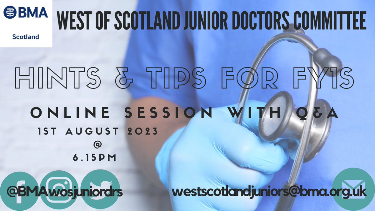 🚨Calling all new FY1s🚨

Next week we’re running an online info session covering all things #JnrDocRights from rotas to pay, leave to breaks &amp; everything in between.

Sign up here &amp; come along for key info &amp; an opportunity to ask any Qs.
events.bma.org.uk/hints-and-tips…

All welcome :)