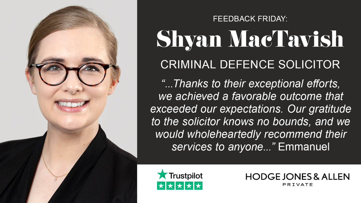 hodgejonesallen's tweet photo. This week’s #FeedbackFriday is for Shyan MacTavish, Solicitor in our @HJACrimeTeam. Shyan has successfully prevented the extradition of clients on #humanrights, procedural and technical grounds and regularly represents clients in the police station and at the #Magistrates’ Court. https://t.co/BmjB4XFIdb