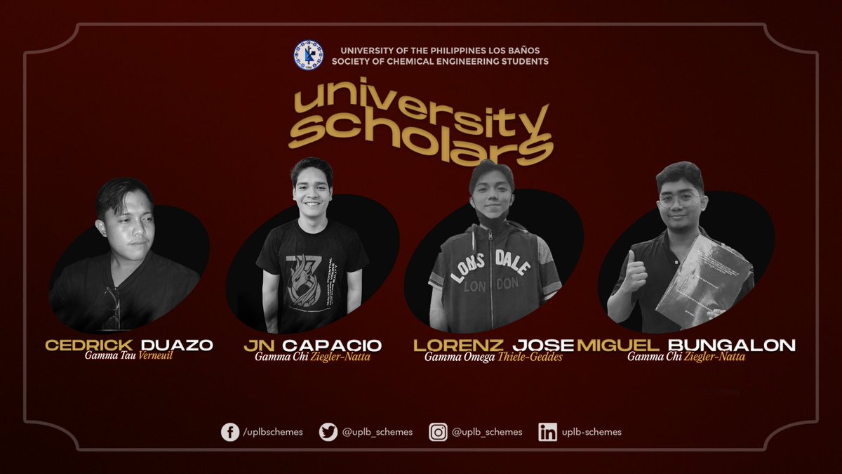 UPLB_SChemES's tweet photo. The UPLB Society of Chemical Engineering Students is pleased to present its outstanding Brods and Sisses who’ve shown exceptional academic excellence for the 2nd Semester of AY 2022-2023 🙌🏆 https://t.co/Gko8llDvjm