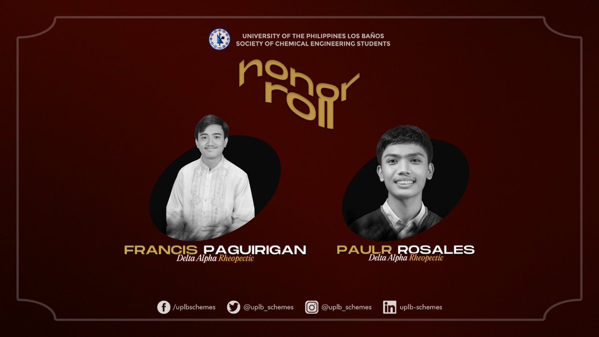 UPLB_SChemES's tweet photo. The UPLB Society of Chemical Engineering Students is pleased to present its outstanding Brods and Sisses who’ve shown exceptional academic excellence for the 2nd Semester of AY 2022-2023 🙌🏆 https://t.co/Gko8llDvjm