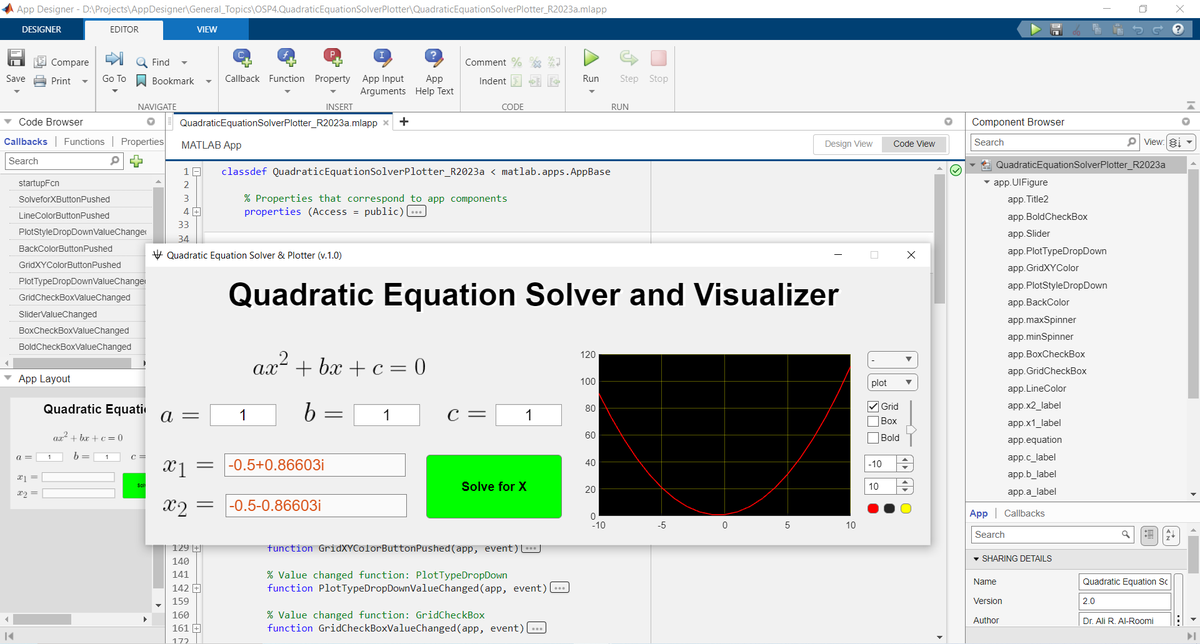MatlabApps's tweet image. Quadratic Equation Solver and Function Plotter | Easily Solve and Visualize:
matlab-apps.com/2023/07/20/qua…
#matlab #matlabprojects #matlab_projects #matlab_applications #matlabapps #matlab_apps #appdesigner #quadraticequation #polynomial #maths #equations
