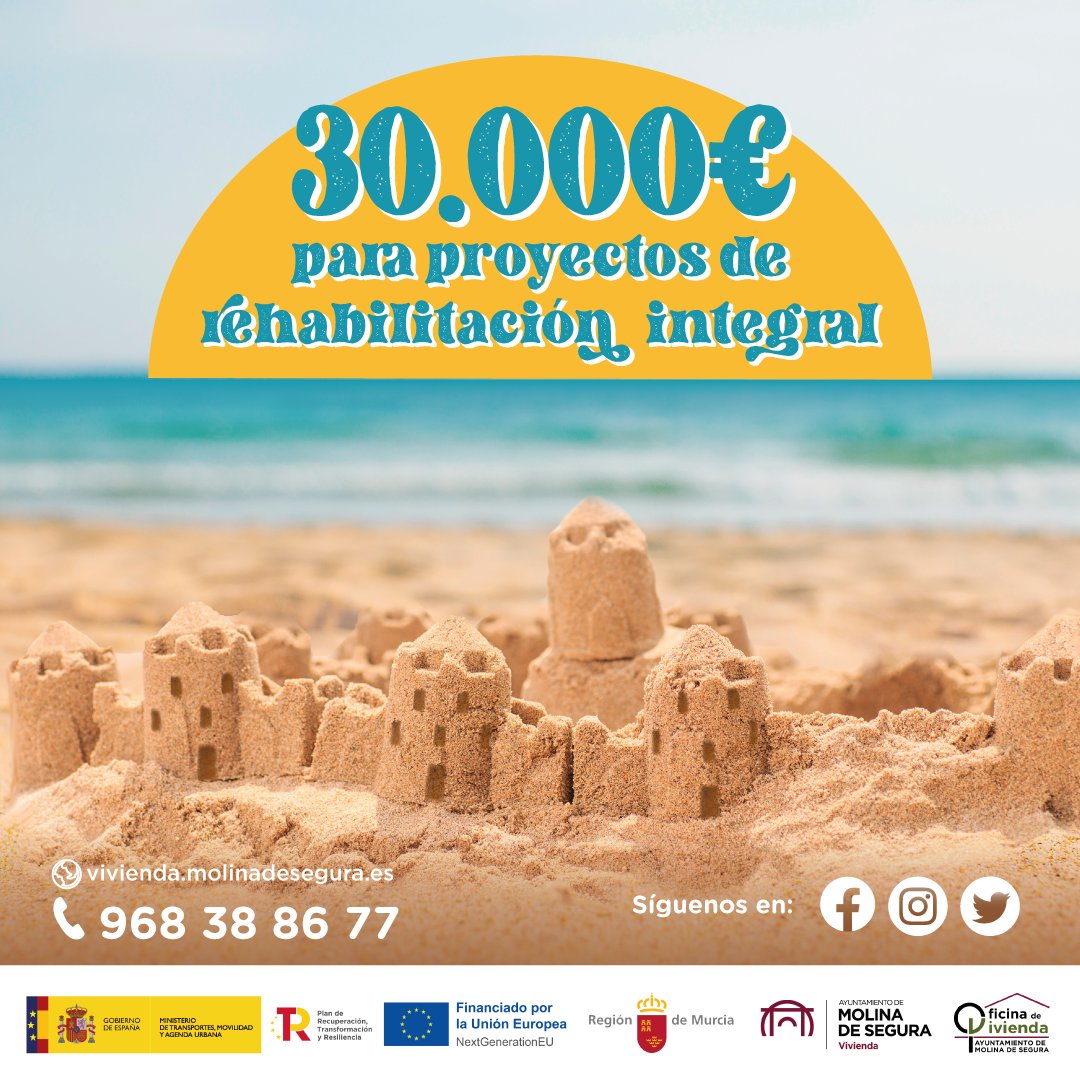 vivienda_molina's tweet photo. ☀️ ¡30.000€ para proyectos de rehabilitación integral!
Podrás solicitar también las #ayudas a la elaboración del #librodeledificio existente.
📞 968 38 86 77
🌐 https://t.co/JWLgdOIKde
@P_Recuperacion @mitmagob @regiondemurcia @AytMolinaSegura
#molinadesegura #NextGenerationEU https://t.co/yaBDkibcBL