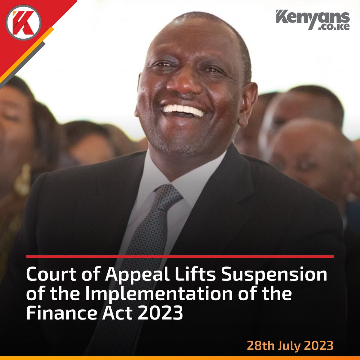 Kenyans's tweet photo. BREAKING NEWS: Court of Appeal lifts suspension of the implementation of the Finance Act 2023 https://t.co/LEYxNeABnT