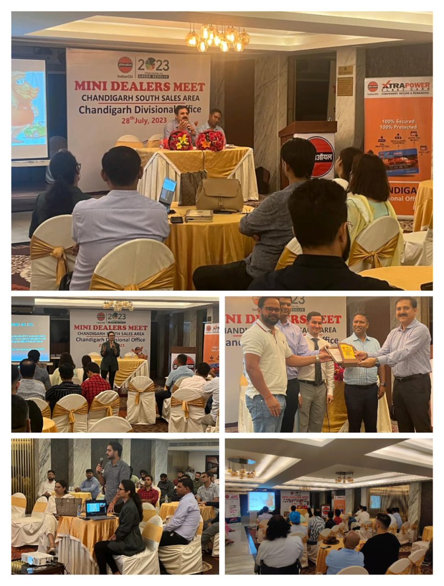 ioclpunjab's tweet image. Mini Dealers Meet was held  for Chandigarh South RSA headed by DRSH, CDO Sh. Rajeev Kumar @ioclpunjab. Dealers were briefed on safety and MOU parameters, #XtraPower, #XP95 etc. Best performing dealers were awarded for their achievements in FY 2022-23.
@IndianOilcl 
@DirMktg_iocl
