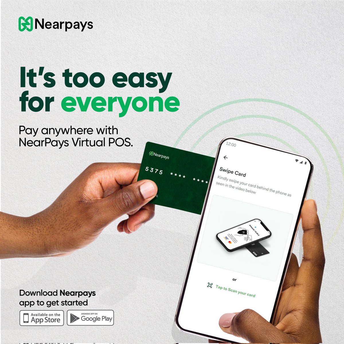 nearpays's tweet photo. Say goodbye to carrying heavy POS machines.
Make seamless transactions on the go with your phone. Download Nearpays now!
#Nearpays
#CorporateDashboard #VirtualPOS
#ScanCardToPay #NFC https://t.co/Vmxcrk3dKa