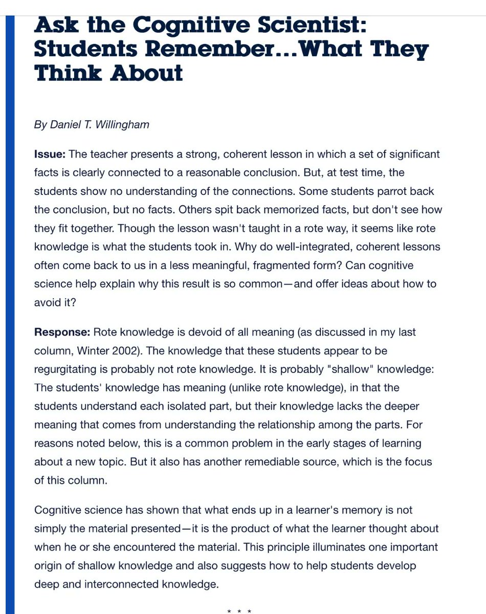 ShellTerrell's tweet image. Ask the Cognitive Scientist: Students Remember...What They Think About buff.ly/45QfNrv