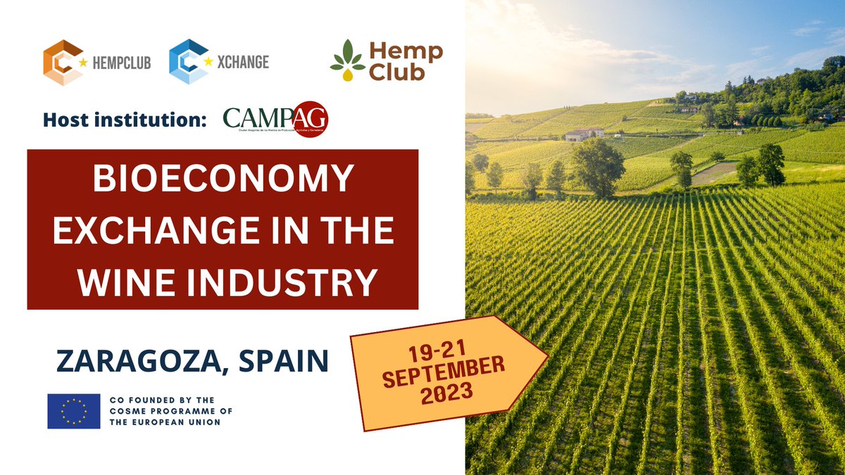 Clusters_EU's tweet photo. Who else is excited for @HempClub's Bioeconomy Exchange in the Wine Industry Event on 19-20 September 2023🤩?

Check out the #ClusterXchange event and @HempClub's plans to transform the 🍷🍇 industry through collaboration and innovation via the #ECCP👇
https://t.co/eObap0bc6B https://t.co/hwZpFB5ESs
