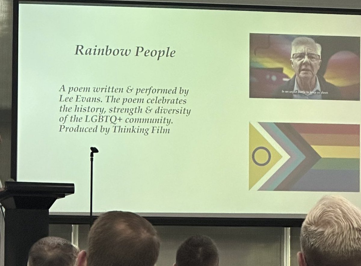 WeAreFairCop's tweet photo. Today, at a national police conference, the police are listening to poetry about the Rainbow People…. https://t.co/IoqUZ2I7Bi