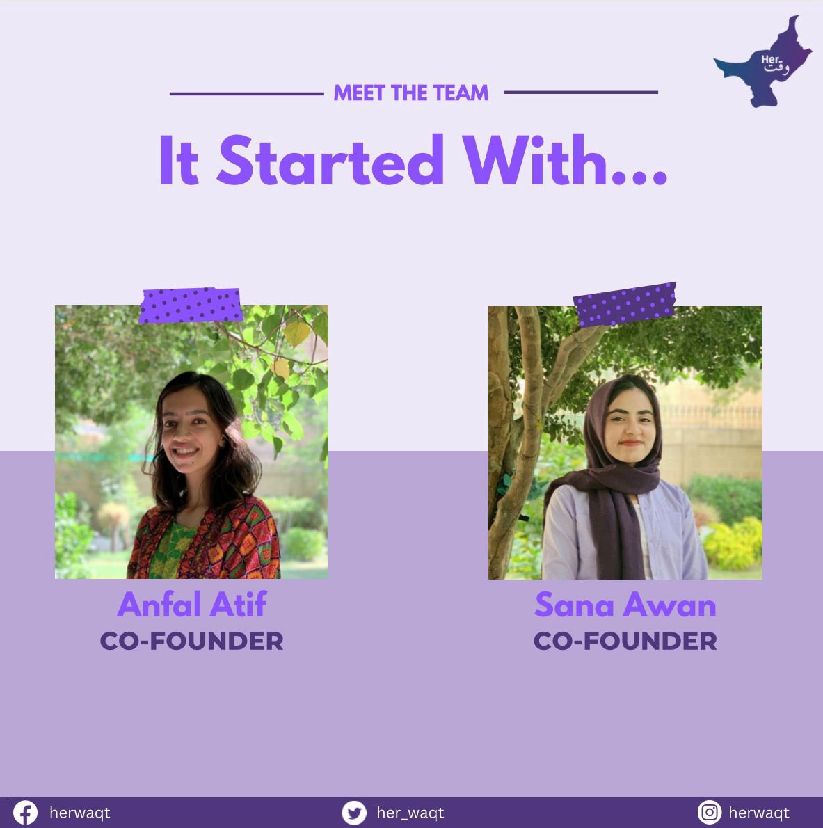 As this tenure commences, we are introducing the talented and dedicated team of HerWaqt. 

Founded by Anfal and Sana, this initiative aims to empower young girls. HerWaqt has a team of like-minded women who share a common vision to make a positive impact in the community!
