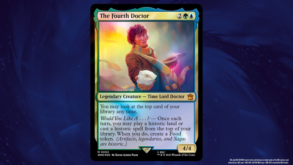 wizards_magic's tweet photo. Here's a look at the Fourth Doctor and his iconic food token of the beloved jellybabies which he offers to those he met throughout his time. #MTGxWHO https://t.co/u7HTYzwwgn
