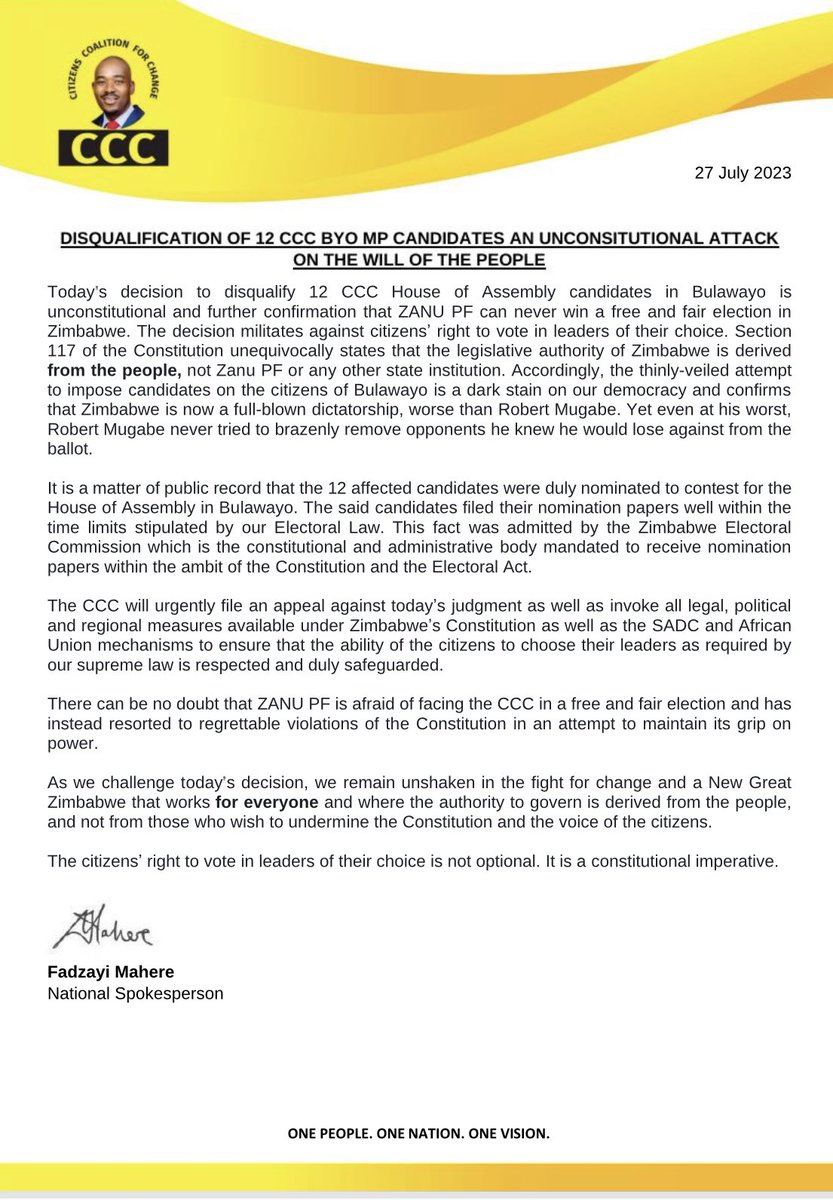 advocatemahere's tweet photo. 🟡Our lawyers confirm that they have filed an appeal against yesterday’s judgment under Case Number SCB86/23. The noting of the appeal suspends the operation of the judgment. Our candidates are accordingly still on the ballot &amp; remain there until the appeal is heard &amp; determined. https://t.co/6Z9y4GJPCq