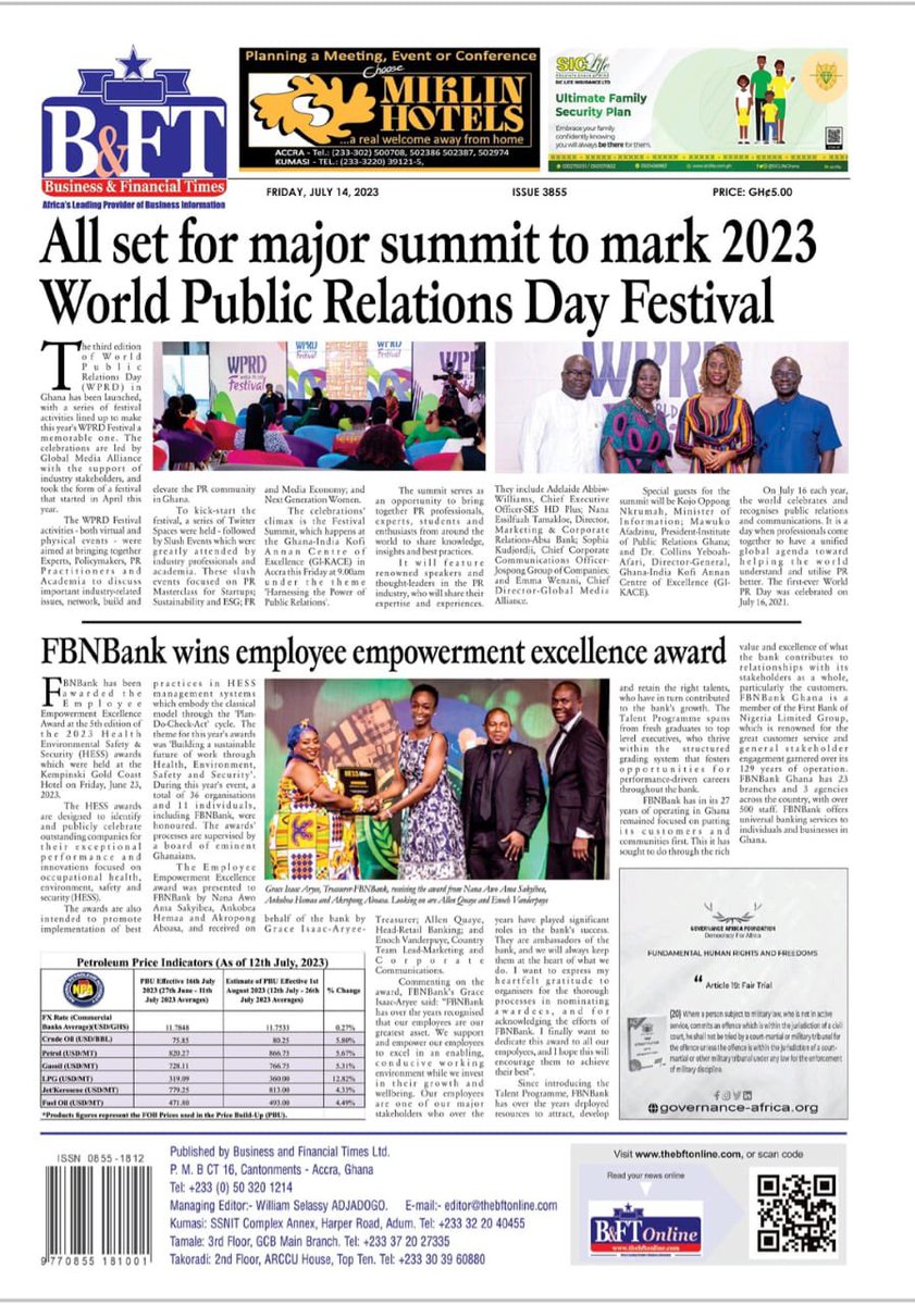 Official_GMA's tweet photo. 📣 #WPRDFestival NewsWrap: Coming together on July 14th, we celebrated World PR Day. 

👉 Swipe through to see some news blitz and meet the exceptional team behind the magic.

Presented by Global Media Alliance

📰NewsWrap credit: @JoyNewsOnTV @tv3_ghana @bftghana https://t.co/mBc6QnM0hB