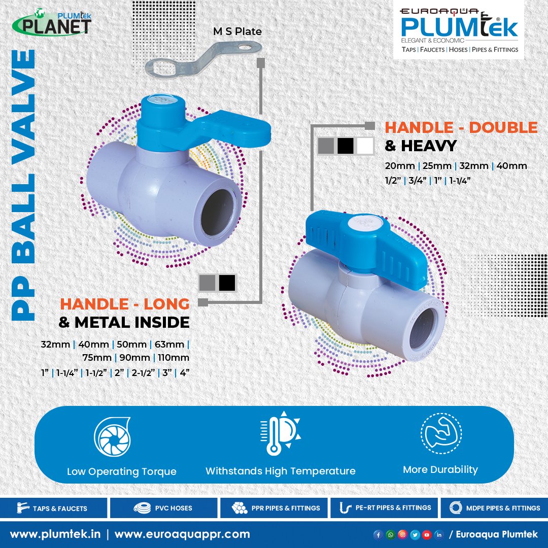 PlumtekMktg's tweet image. Flowing with Confidence: Euroaqua Plumtek's Planet PP ball valves, your reliable choice! 💪
#Euroaqua #Plumtek #ReliablePerformance