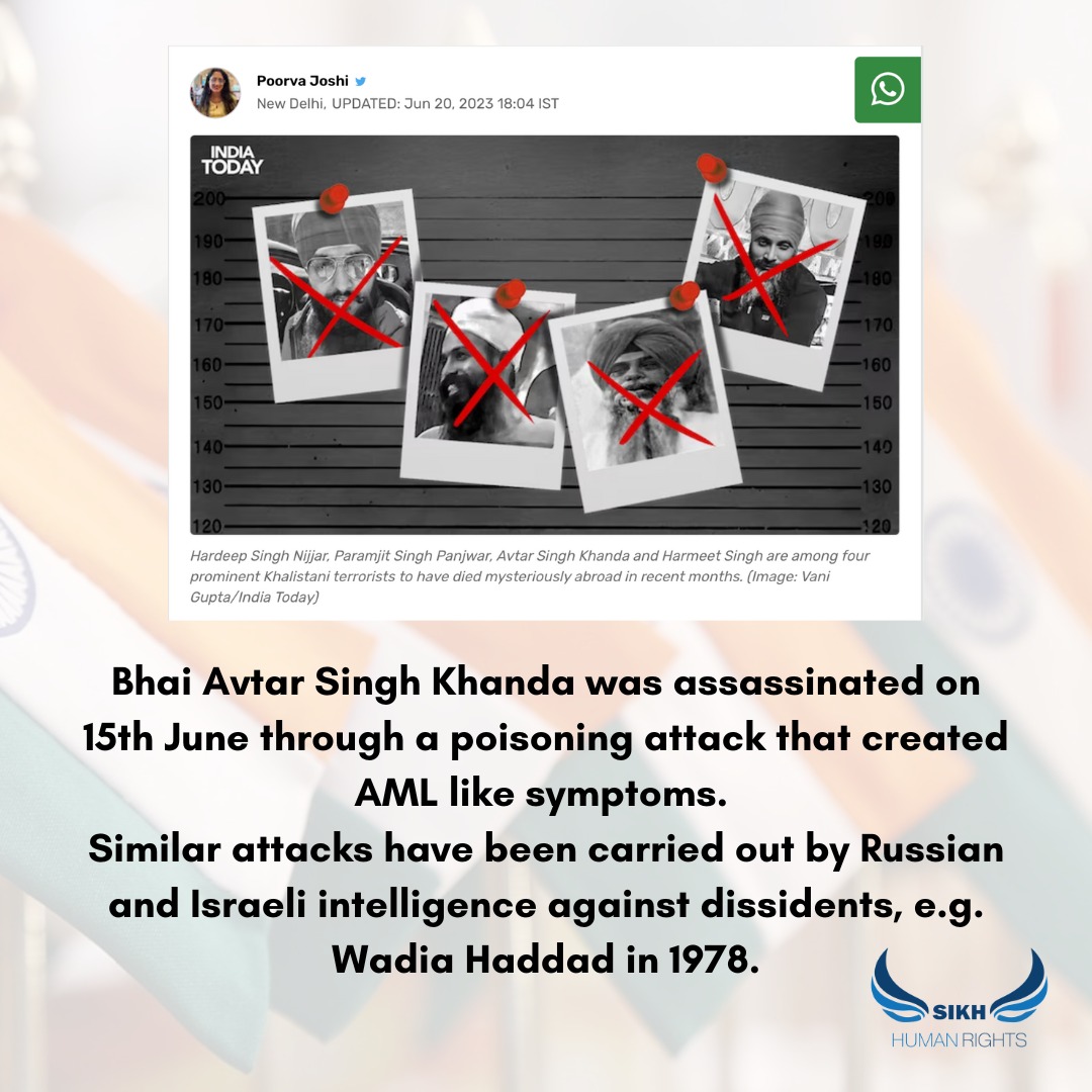 SikhHumanRight's tweet photo. URGENT UPDATE

India ASSASSINATED Sikh Activist, Bhai Avtar Singh Khanda and the UK has covered up the Attack.

Bhai Avtar Singh Khanda was ASSASSINATED through a Poisoning attack.

More evidence soon to be released. https://t.co/yml0ID9mWW