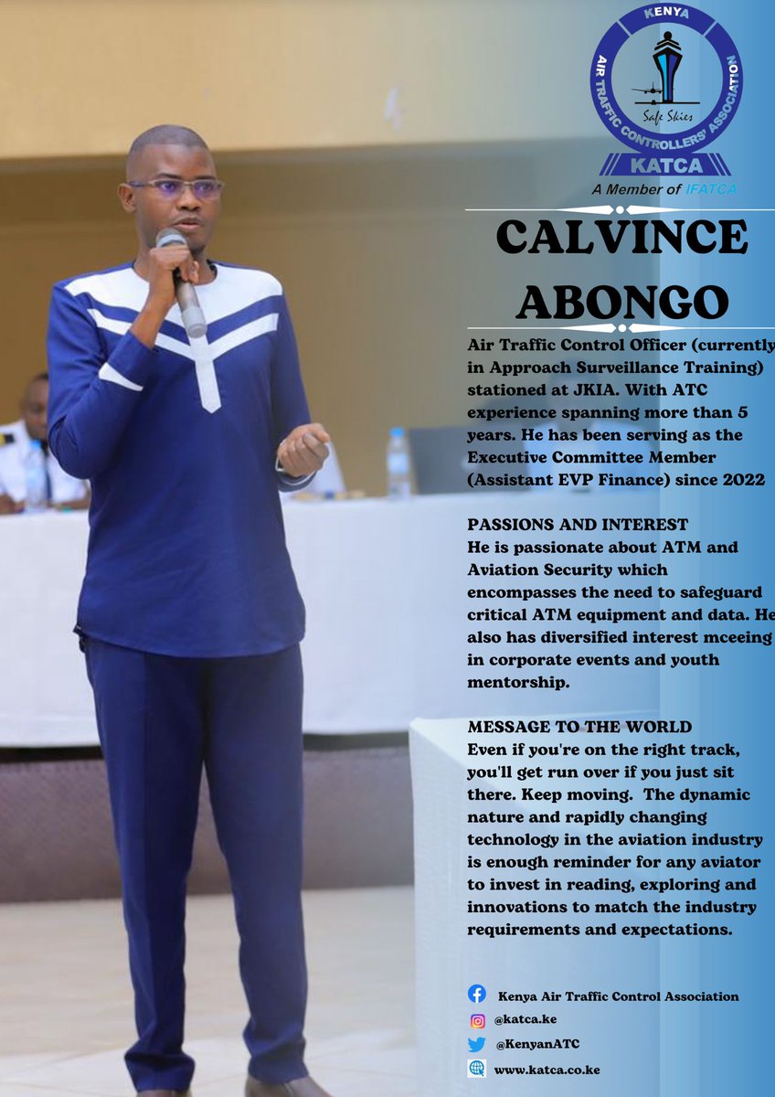 KenyanATC's tweet photo. ATC COMMUNITY FRIDAY-CALVINCE ABONGO
“The dynamic nature and rapidly changing technology in the aviation industry is enough reminder to invest in reading, exploring and innovating to match the industry requirements and expectations.” #atc #aviation #safeskies #katca #ATCCF https://t.co/XCJakxw2Ku