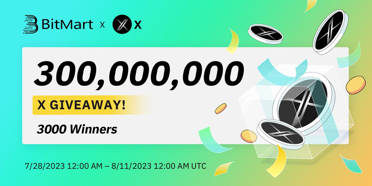 🌟 #BitMart X $X Listing #Airdrop 🌟

1⃣️Follow <a href="/BitMartExchange/">BitMart</a> &amp; <a href="/BitMartResearch/">BitMart Research｜$BMX HODLer</a> &amp; <a href="/XTOKENERC20/">The $X Project</a>
2⃣️Join t.me/BitMartExchange
3⃣️RT &amp; Tag 3 frds &amp; Like
4⃣️Fill forms.gle/koW6DCCG34fTgA…

🎁3,000 Winners / 300,000,000 $X
📷Register bitmart.com/register/en-US🌟

👉Join $X