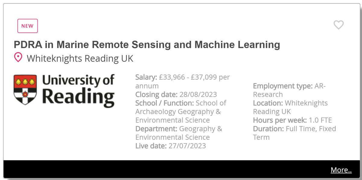 Shovonlal Roy (@shovonlalroy) on Twitter photo 📢Job Alert (Post-Doc) 📢
I am looking for a postdoctoral researcher to work on satellite remote sensing and machine learning.
Come and work with me <a href="/UniofReading/">Uni of Reading</a> <a href="/UniRdg_GES/">UoR - Geography and Environmental Science</a>
For further details, please follow the link:
jobs.reading.ac.uk/Job/JobDetail?…
Closing date: 28 August 📢Job Alert (Post-Doc) 📢
I am looking for a postdoctoral researcher to work on satellite remote sensing and machine learning.
Come and work with me <a href="/UniofReading/">Uni of Reading</a> <a href="/UniRdg_GES/">UoR - Geography and Environmental Science</a>
For further details, please follow the link:
jobs.reading.ac.uk/Job/JobDetail?…
Closing date: 28 August