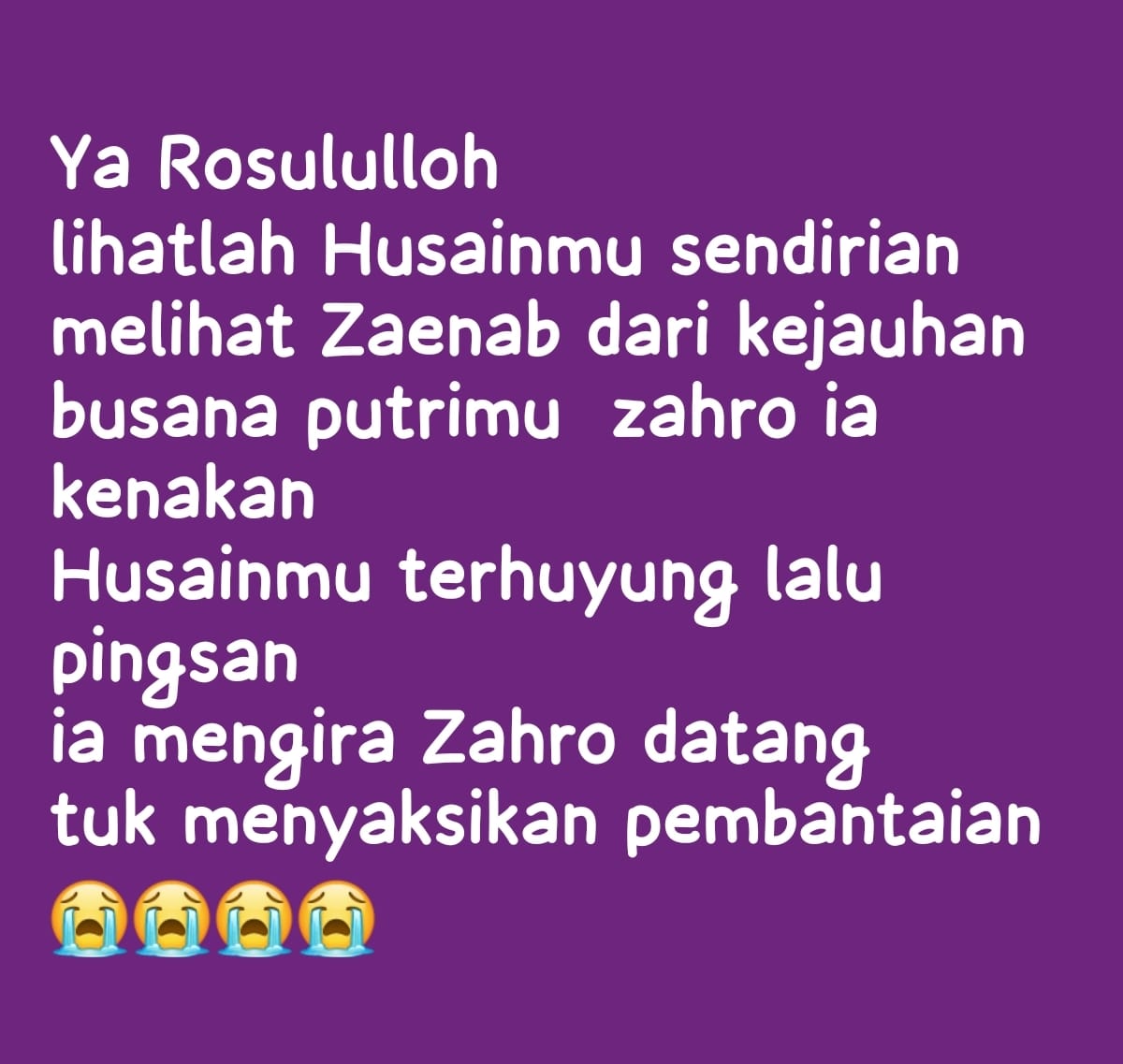 wahhabicc_jabar's tweet photo. INNALILLAHI WA INNA ILAIHI ROJIUN

TELAH SYAHID IMAM HUSAIN AS CUCU RASULULLAH SAW DI KARBALA PADA HARI KE-10 MUHAROM (ASYURO) 61 H DIBUNUH OLEH GEROMBOLAN BINATANG YG MENGAKU MANUSIA

BELA SUNGKAWA DR LUBUK HATI &amp; JIWA YG PALING DALAM
😭

اللهم ارزق��ي شفاعة الحسين يوم الورود
🤲 https://t.co/YDE6JlFrsZ